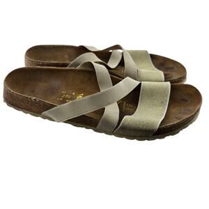 Birkenstock Papillio Cosma Sandals Womens 11 Narrow Stretch Slip On Beige Gold